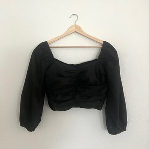 NWT J.Crew Black Puff Sleeve Square Neck Top Size 6